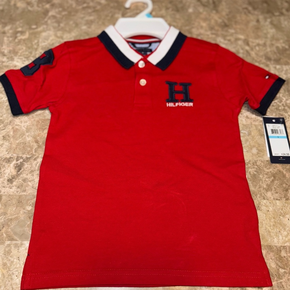 Tommy Hilfiger Boy's Size 5 Short Sleeve Matt Polo Shirt Regal Red